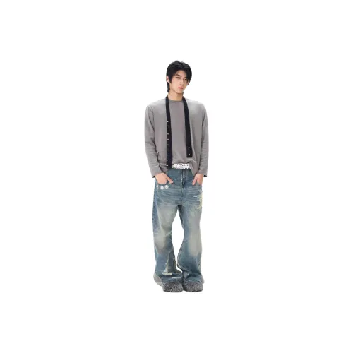 PAINT STAIN Fashion Versatile Jeans Unisex Classic Black Vintage Blue 