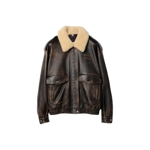 MIU MIU Nappa Leather Bomber Jacket 'Coffee'