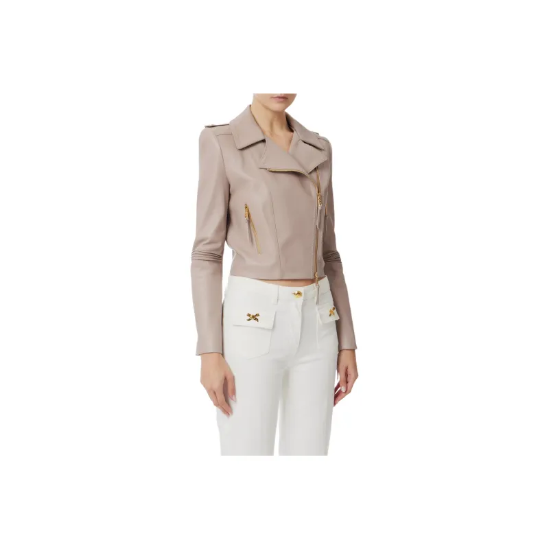 Elisabetta Franchi Contrasted Topstitching Biker Jacket-2