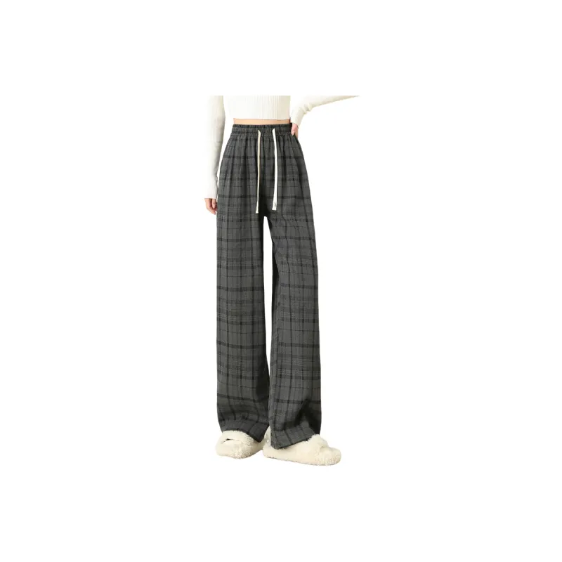 Ya Sheep People Casual Pants Women's Black Plaid-0
