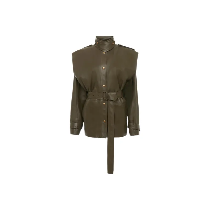 Chloe FW24 Leather Jacket Women's Almond Brown Color-0