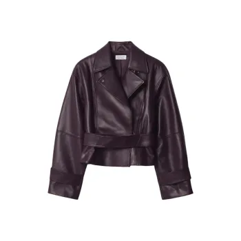 Other Stories Leather Jacket Women's Dark Purple