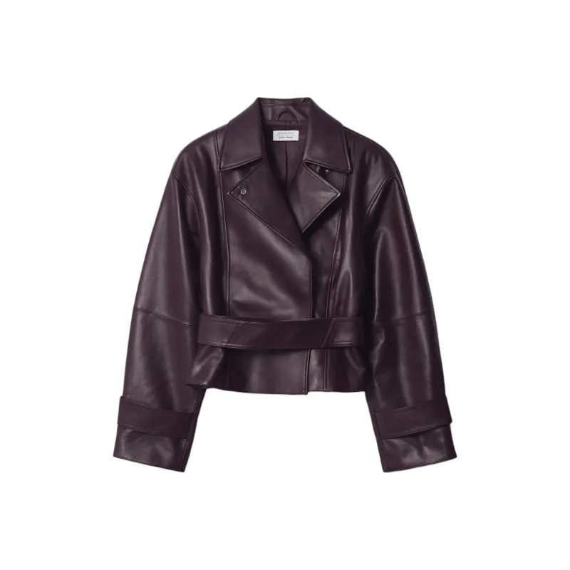 Other Stories Leather Jacket Women's Dark Purple-0