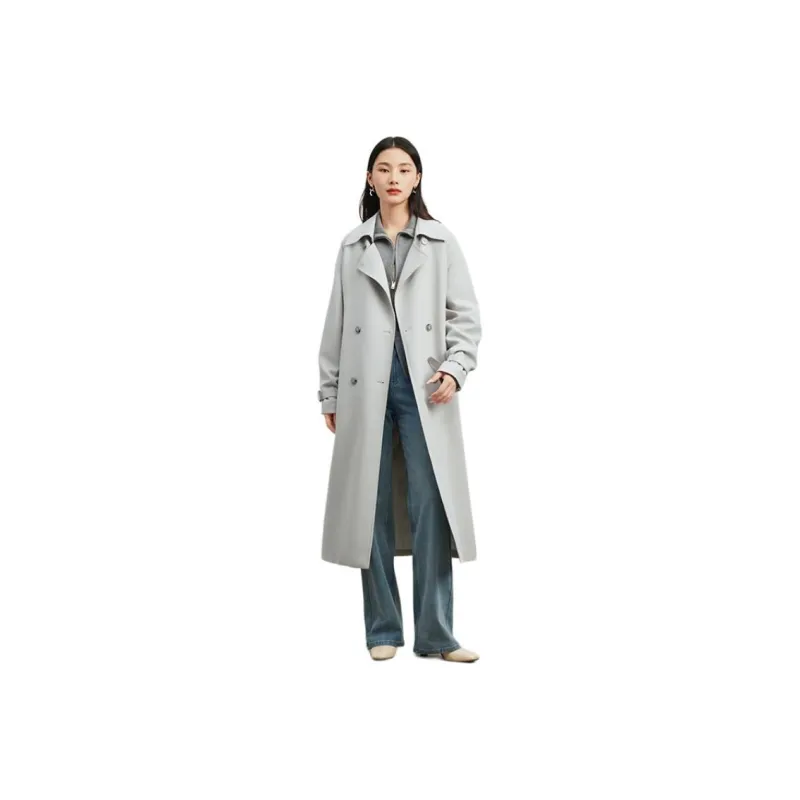 TKY SHOP Trench Coat Women's Gray-0