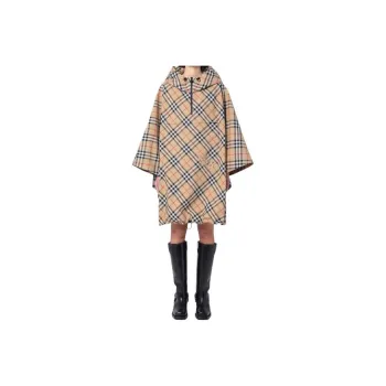 Burberry Checked Hooded Half Zipped Cape