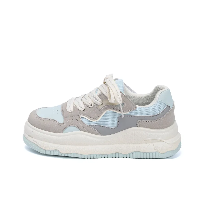 HUANQIU Coverage Abrasion Resistant Lightweight Low Top Skateboard Shoes Women's Blue Gray-0
