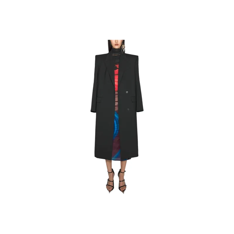 Mugler SS25 Black Double breasted Wool Coat Women's Black-0
