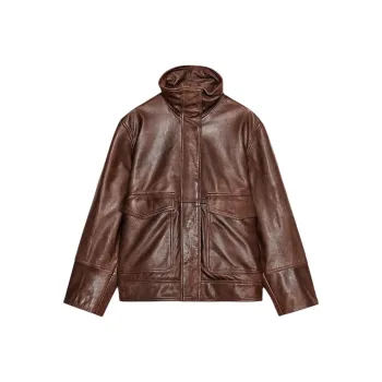 ZARA ZW Series Leather Jacket Women's Brown