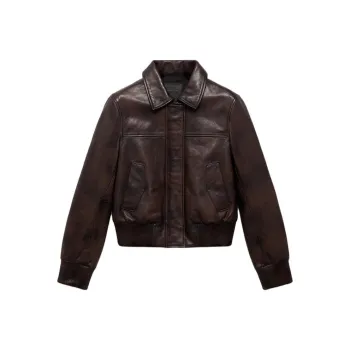 MANGO Leather Jacket Women's Brown