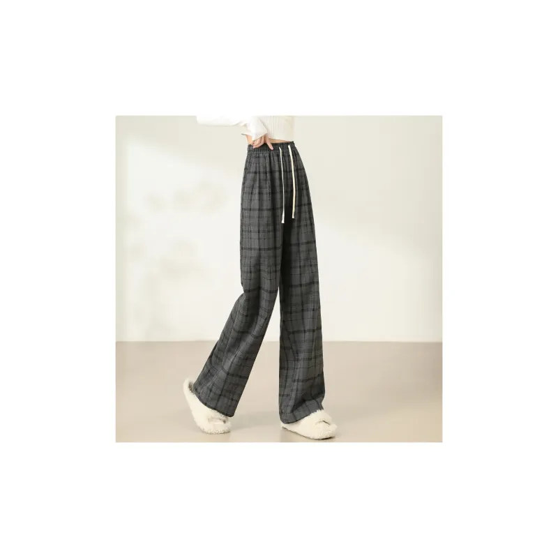 Ya Sheep People Casual Pants Women's Black Plaid-5