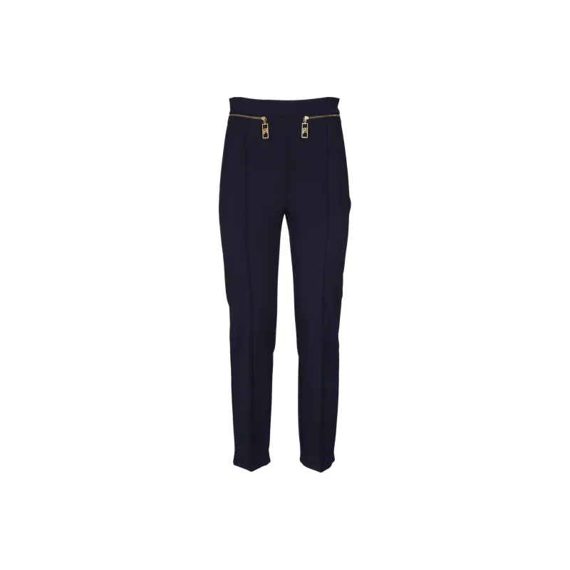 Elisabetta Franchi Straight Leg Zip Detailed Crepe Trousers-0