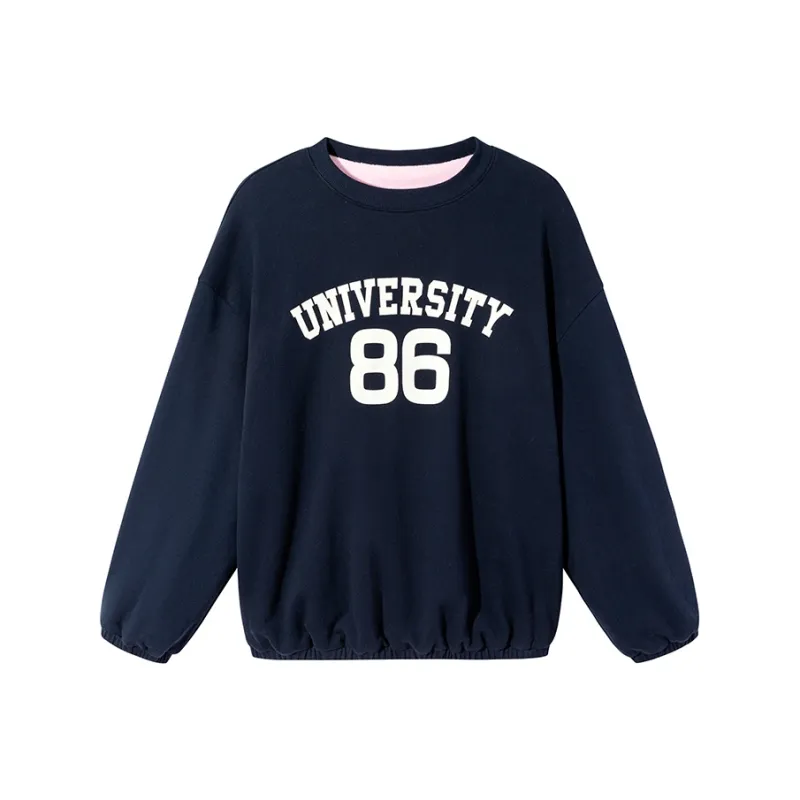 Ouyang Sweatshirt Women's Navy Blue With Pink Contrast-0