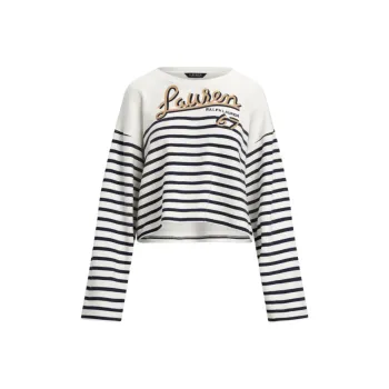 LAUREN RALPH LAUREN Striped French Terry Cropped Sweatshirt