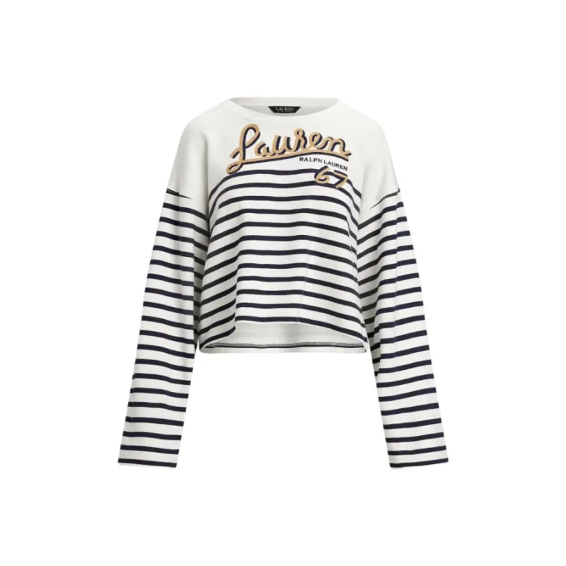 LAUREN RALPH LAUREN Striped French Terry Cropped Sweatshirt-0