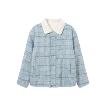 PAIN OR PLEASURE Loose Fit Trendy Thickened And Fleece Lined Sherpa Cropped Coat Women's Blue