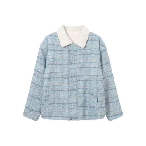 PAIN OR PLEASURE Loose Fit Trendy Thickened And Fleece Lined Sherpa Cropped Coat Women's Blue