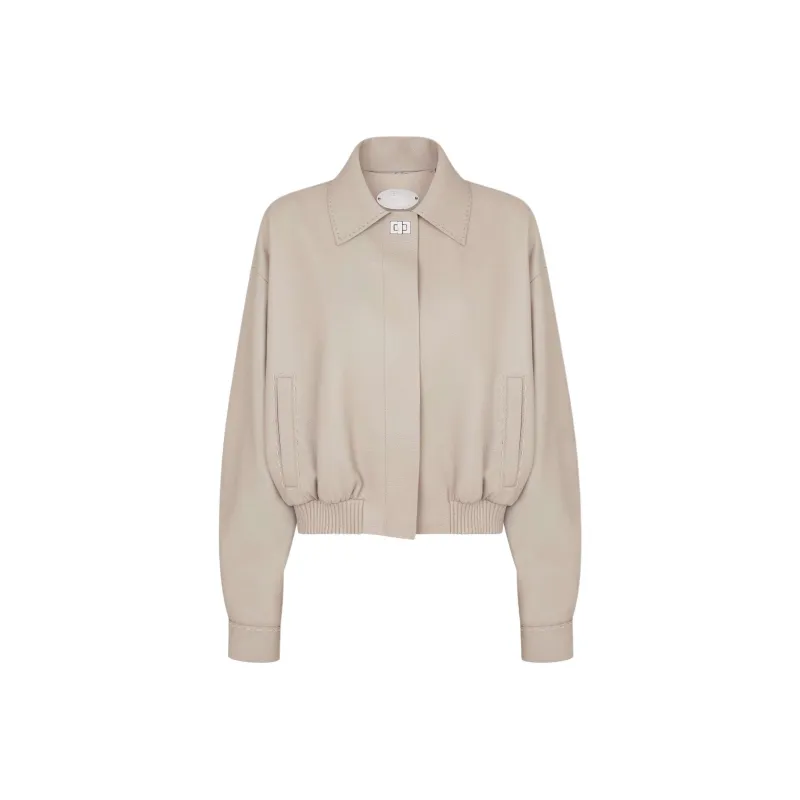 FENDI Leather Jacket Women's Gray-0