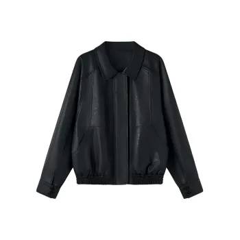 SHUXI Leather Jacket Women's Calla Lily Black