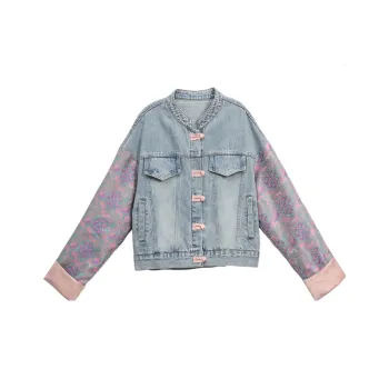 XIAOJUCHUANLI Denim Jacket Women's Pink
