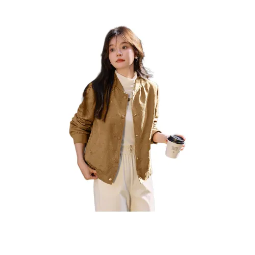 Mo Han Yi Mei Baseball Jacket Women's Green Coffee Color