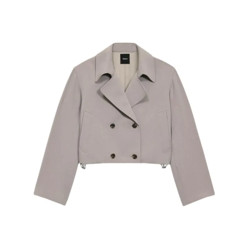 THEORY Admiral Crepe Double-Breasted Crop Trench Coat-0