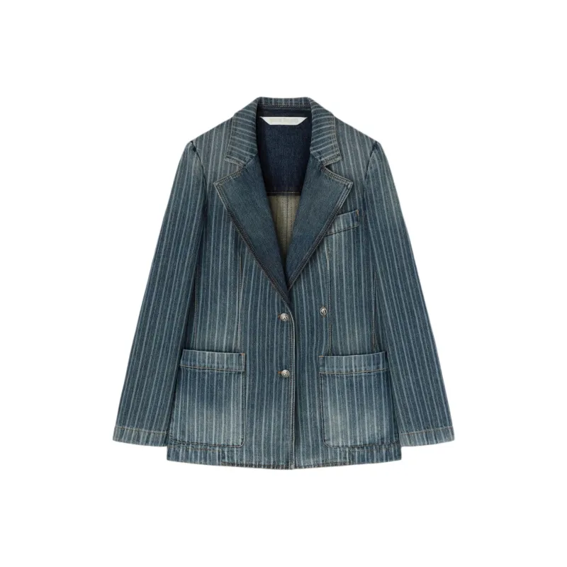 PALM ANGELS Pinstripe Denim Blazer-0