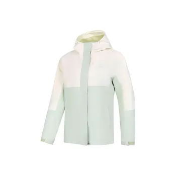 QIAODAN Trench Coat Women's Cream White/Embroidered Green