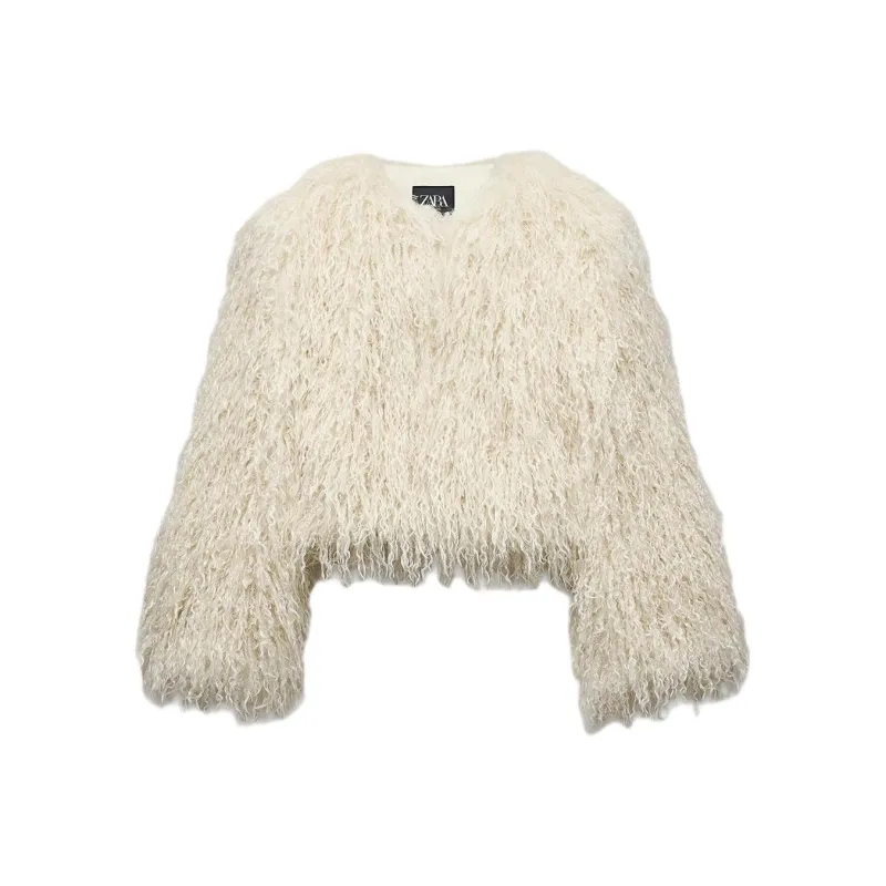 ZARA Velvet feel Coat Women's Natural-0
