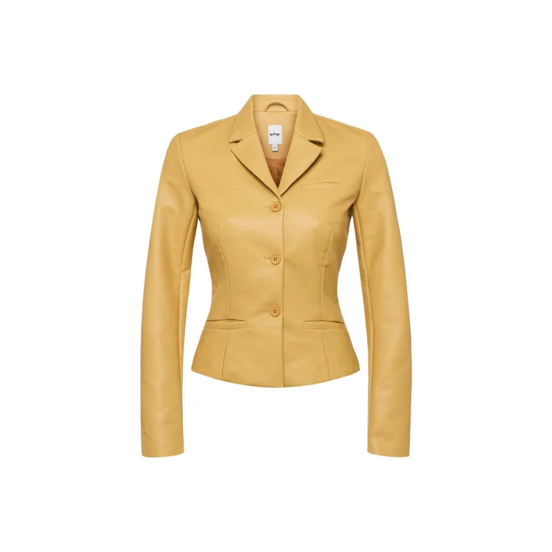Khy Faux Leather Fitted Blazer Business Suit Women's Honey-0