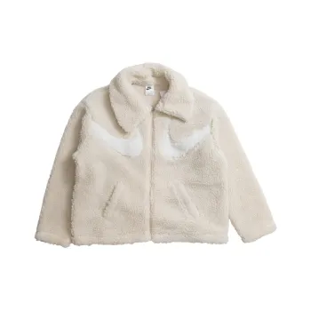 Nike Swoosh Full Zip Sherpa Jacket Beige/White