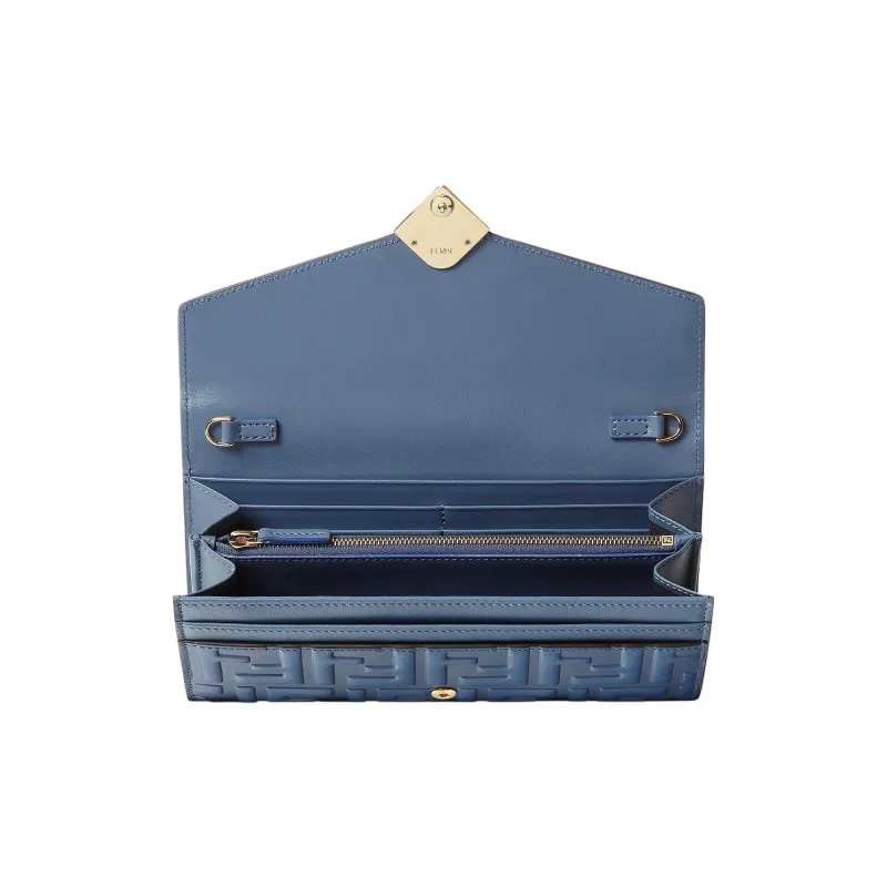 FENDI FF Diamonds Series Calfskin Shoulder Bag Women's Blue-3