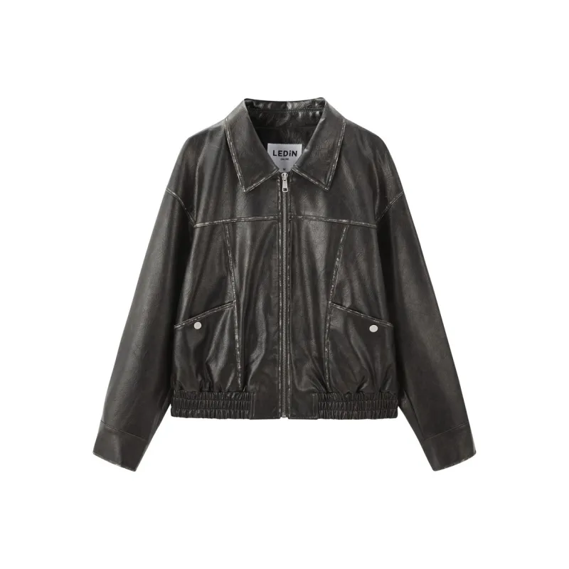 LEDIN Leather Jacket Women's Black Brown-0