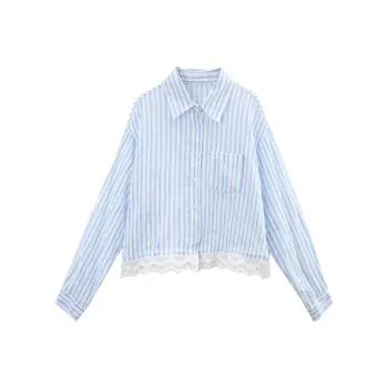 A Paradise For Awakening Cropped Coat Women's Blue White Stripes