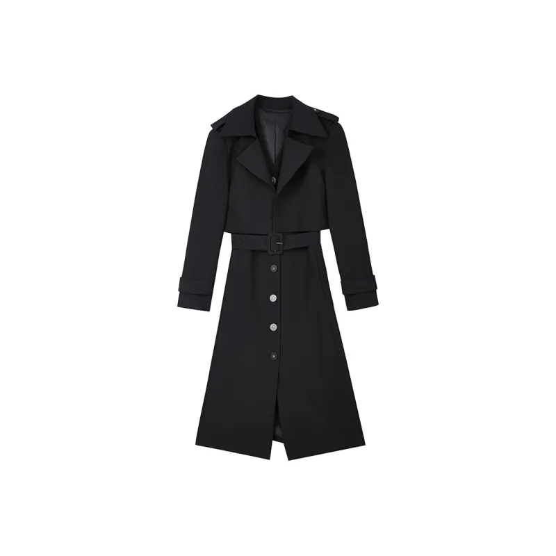 Yu Qianwen Trench Coat Women's Black-0