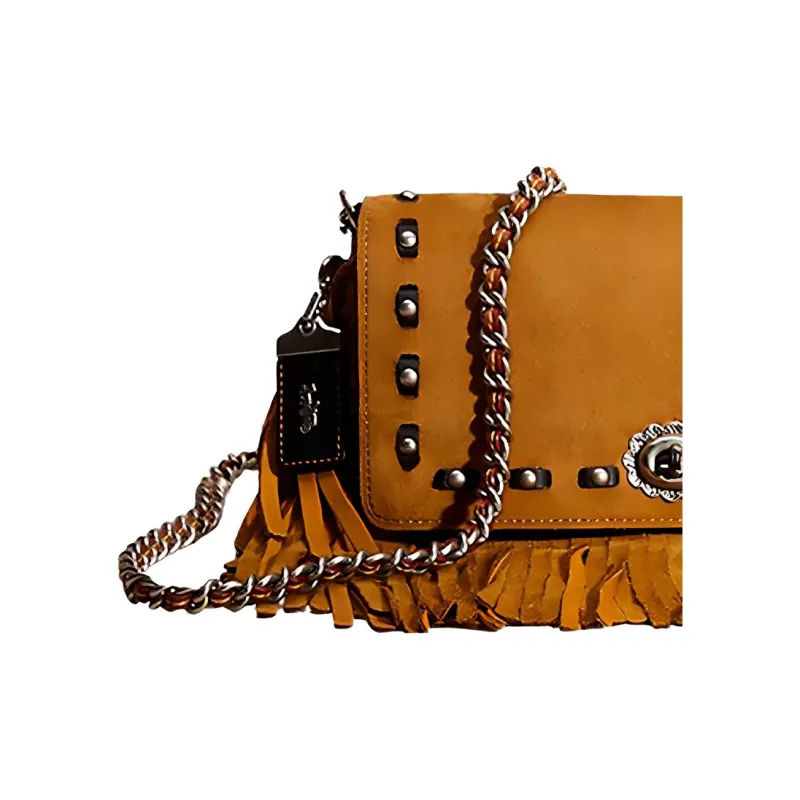 COACH Dinky Suede Chain Bag, Shoulder Bag, Crossbody Bag Medium Size Women's Brown-1