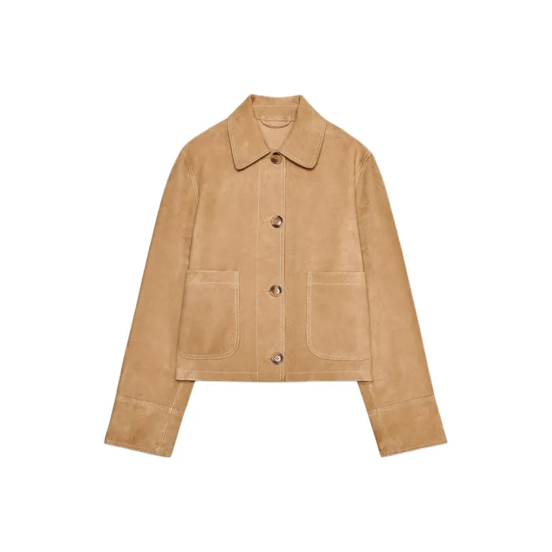ZARA ZW Series Leather Jacket Women's Tan-0