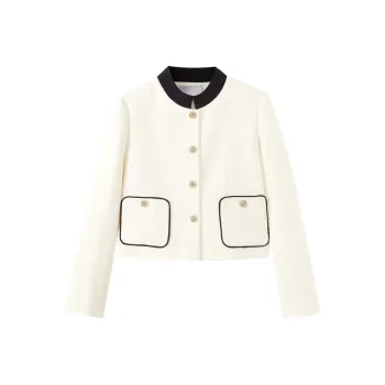 SHUIYUNJIAN Commute Business Double Breasted Short Coat Women's Beige Apricot