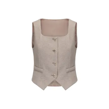 CHIWAWAMEME Vests Women's Milk Coffee