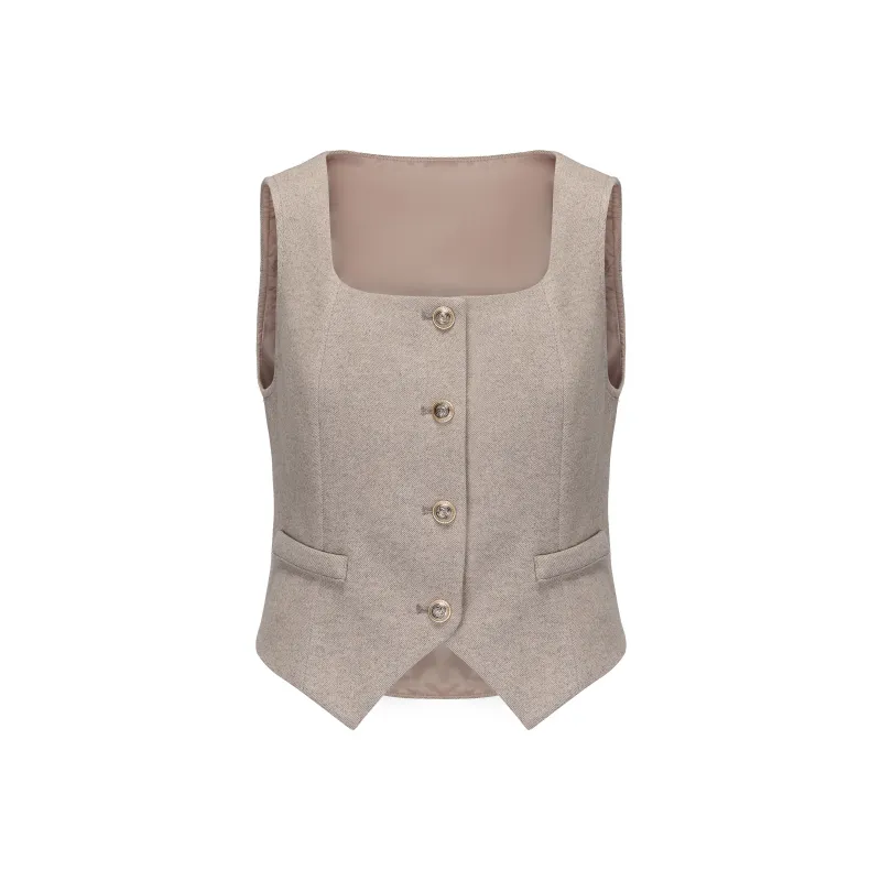 CHIWAWAMEME Vests Women's Milk Coffee-0