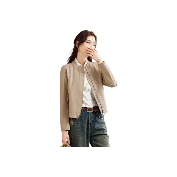 TERRE BLEUE Leather Jacket Women's Light Coffee