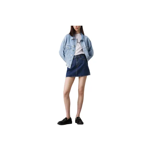CALVIN KLEIN Denim Jacket Europe Version Women's Light Blue