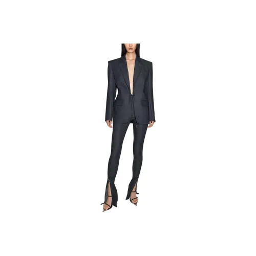 Mugler SS25 Pierced Tailored Raw Denim Jacket Business Suit Women's Black
