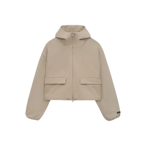 Fear Of God Essentials Military Nylon Hooded Jacket Women's Bonded Nylon Hooded Anorak Desert Sand