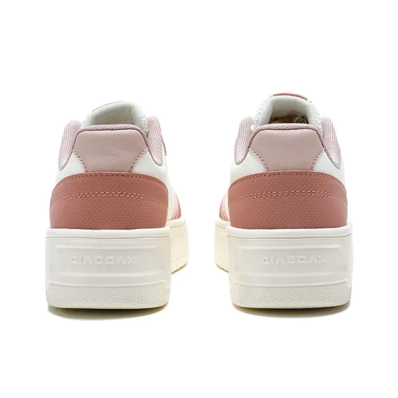 QIAODAN Slip Resistant, Abrasion Resistant, Lightweight Low Top Skateboard Shoes Women's Ivory White Dusty Pink-4