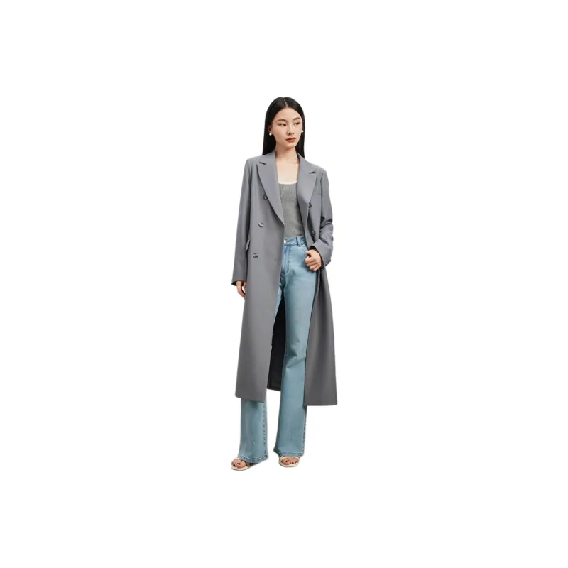 TKY SHOP Trench Coat Women's Gray-0