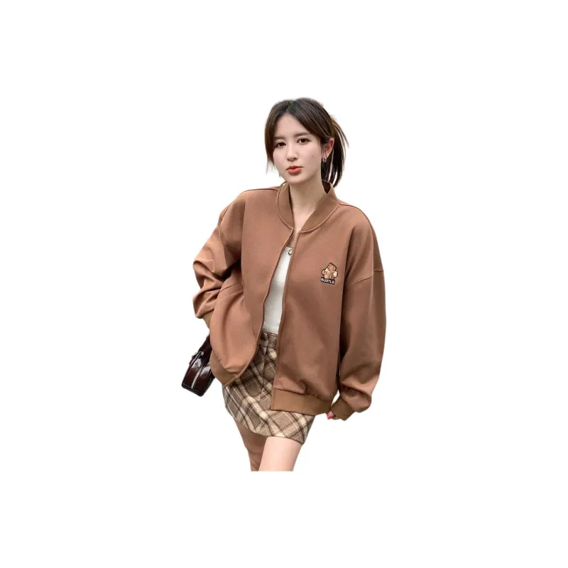 Tonlion Baseball Jacket Women's Morandi Coffee-0