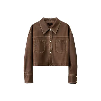 LINCchic Leather Jacket Women's Washable Dark Brown