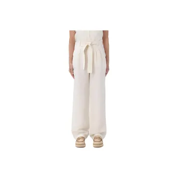 WOOLRICH Belted Straight Leg Pleated Trousers