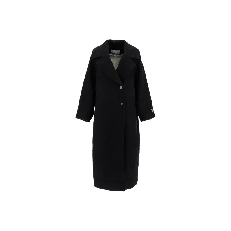 GANNI Logo Patch Double Breasted Coat-0