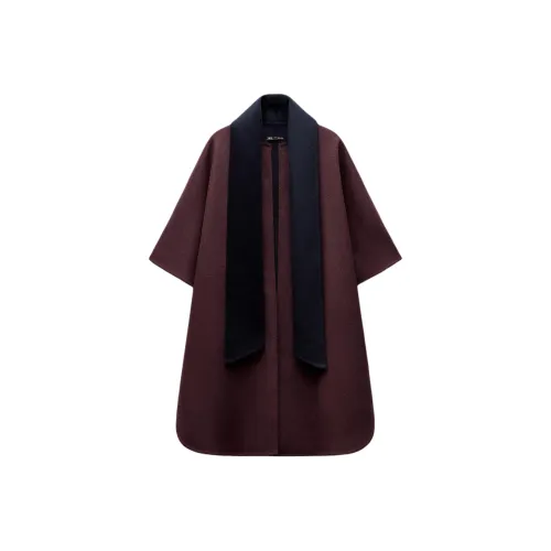 ZARA Coats Women's Burgundy Red
